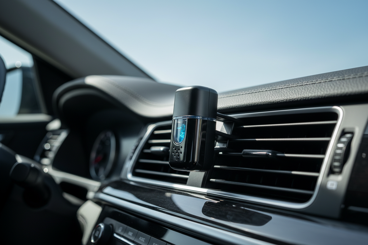 Vent-clip air freshener installed on dash vent