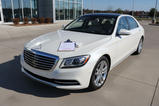Spotless lease-return car parked with inspection checklist on hood